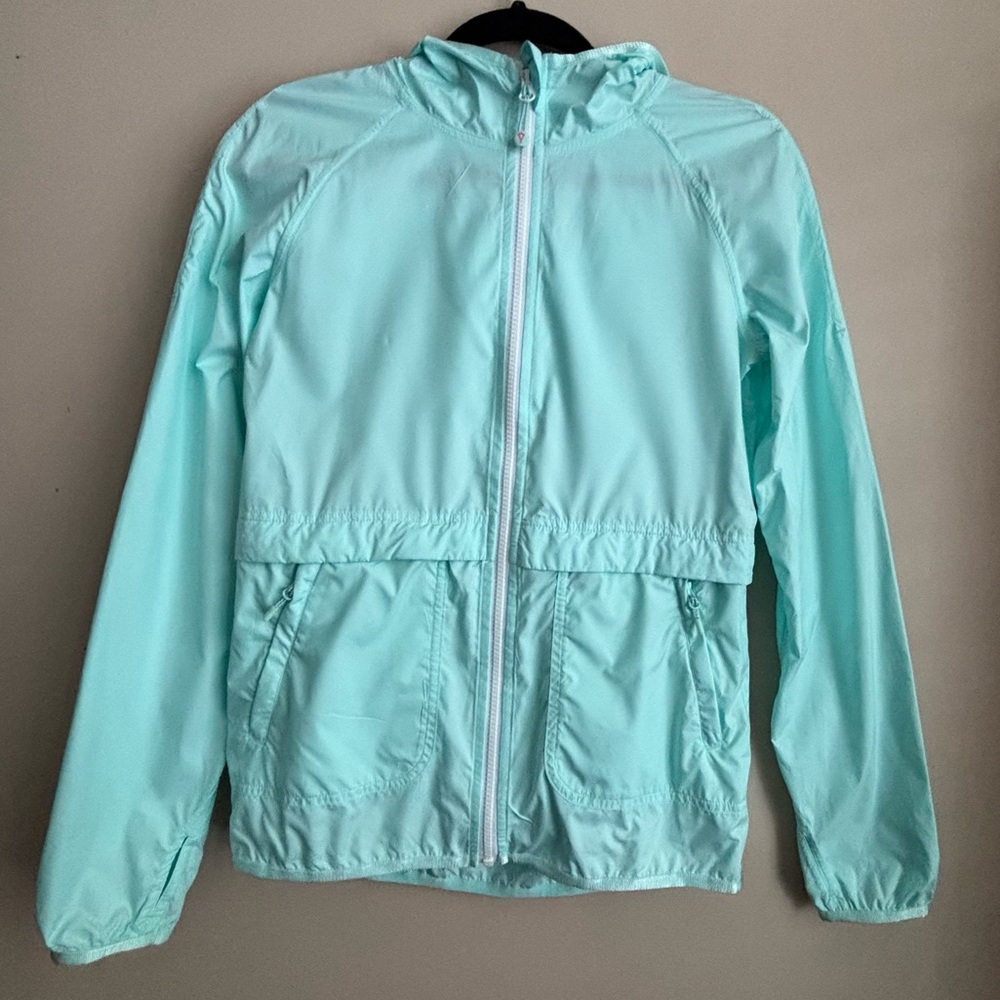 Ivivva Lululemon Sz 14 Hooded Windbreaker Jacket Aqua